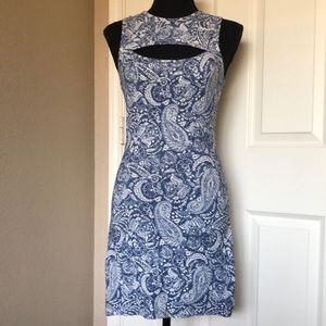 Blue and white key hole soft mini dress made in Plays Del Carmen